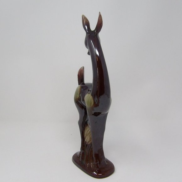 Vintage Tall Thin Art Deco Style Deer Figure Statue Brown Drip Glaze 12 3/4" H x - Picture 6 of 10